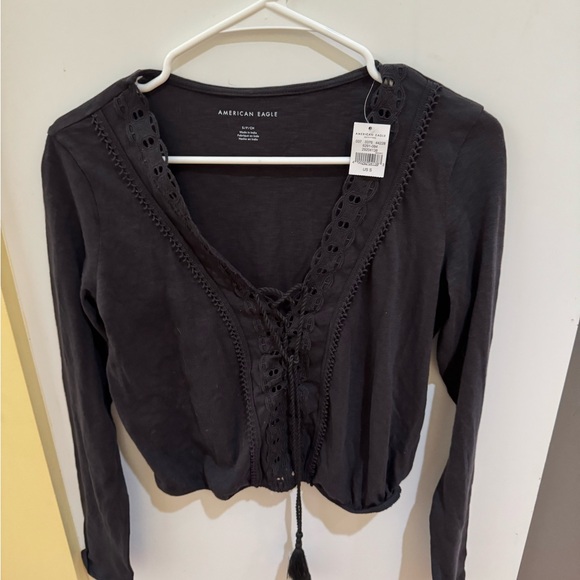 American Eagle Outfitters Tops - American Eagle Outfitters Charcoal Lace-Up Blouse
